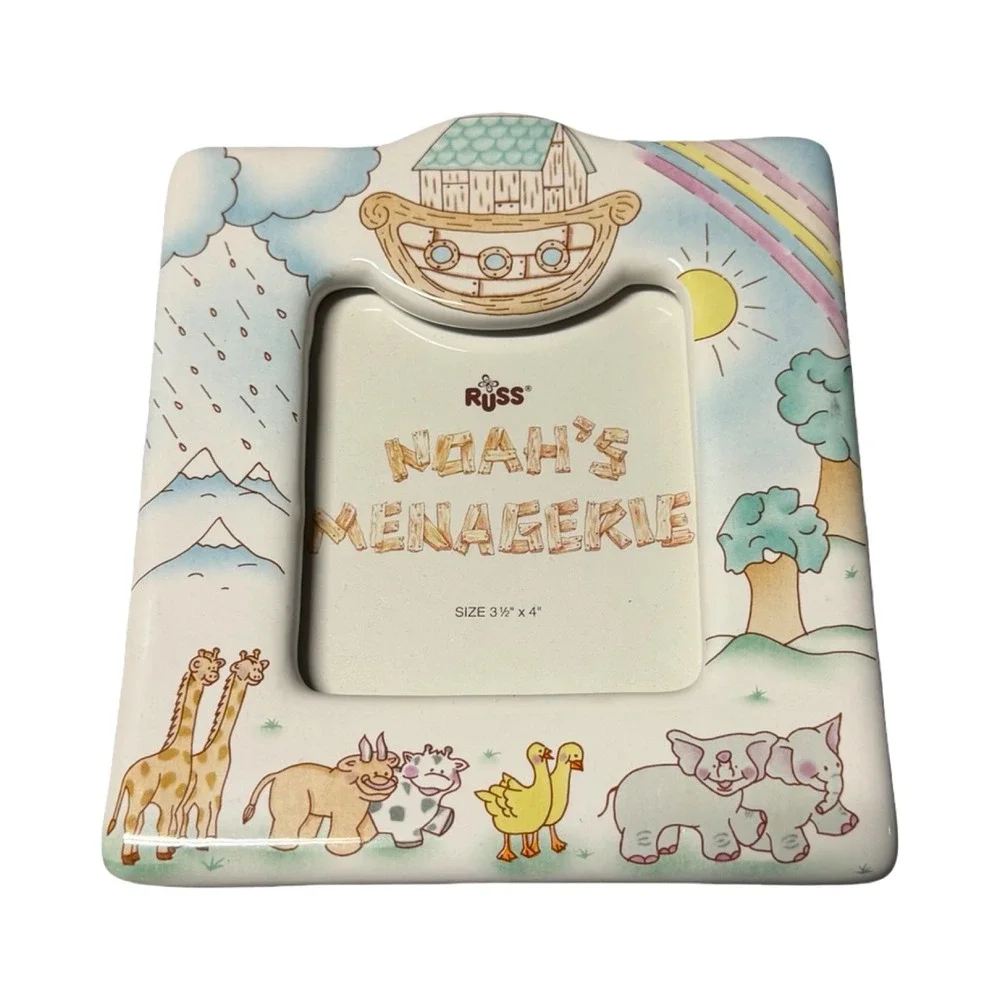 Vintage Russ Berrie Noahs Menagerie Ceramic Picture‎ Frame 3.5x4 Animals 15866